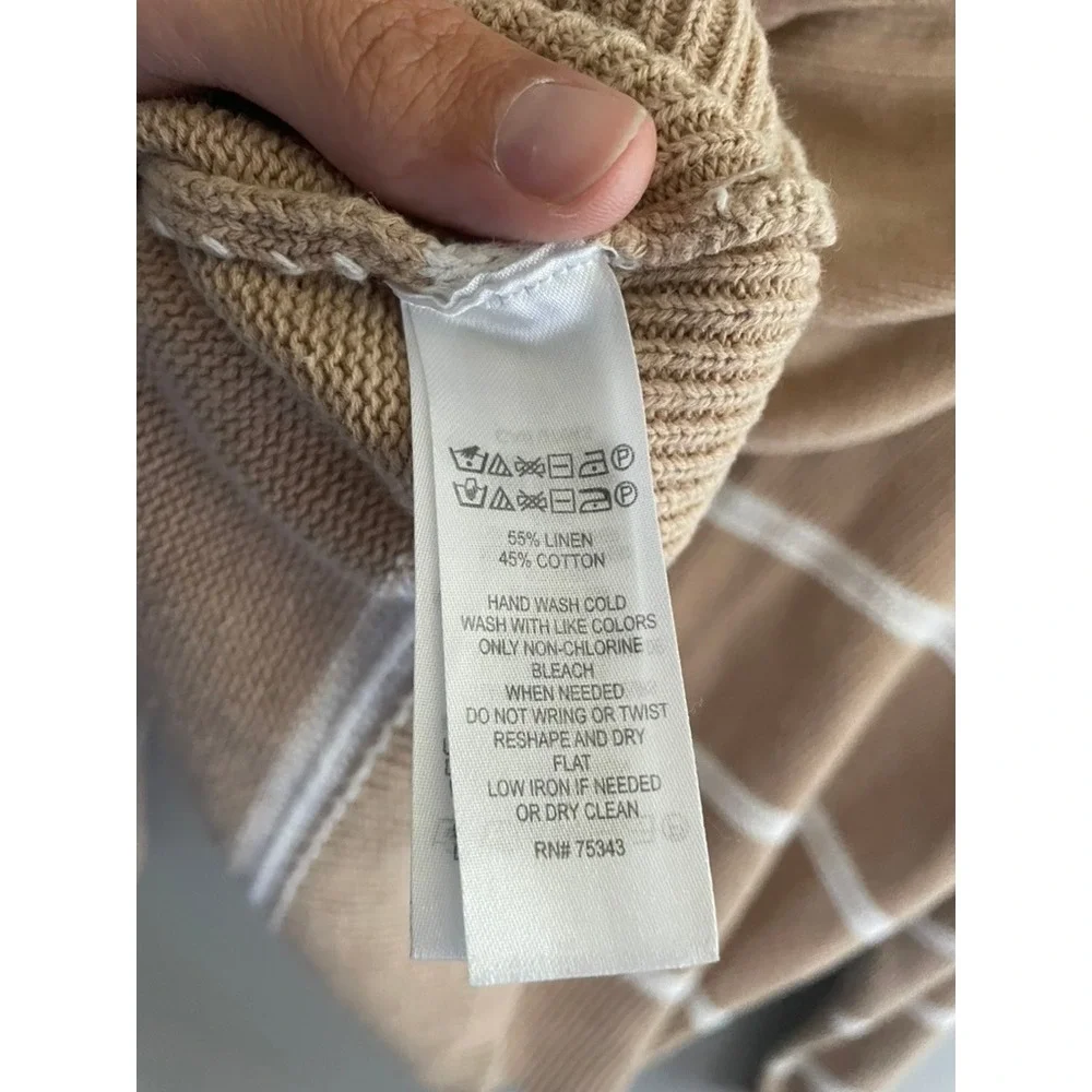 C&C California Linen Cotton Striped Hooded Sweater Tan Cream Size Large Coastal